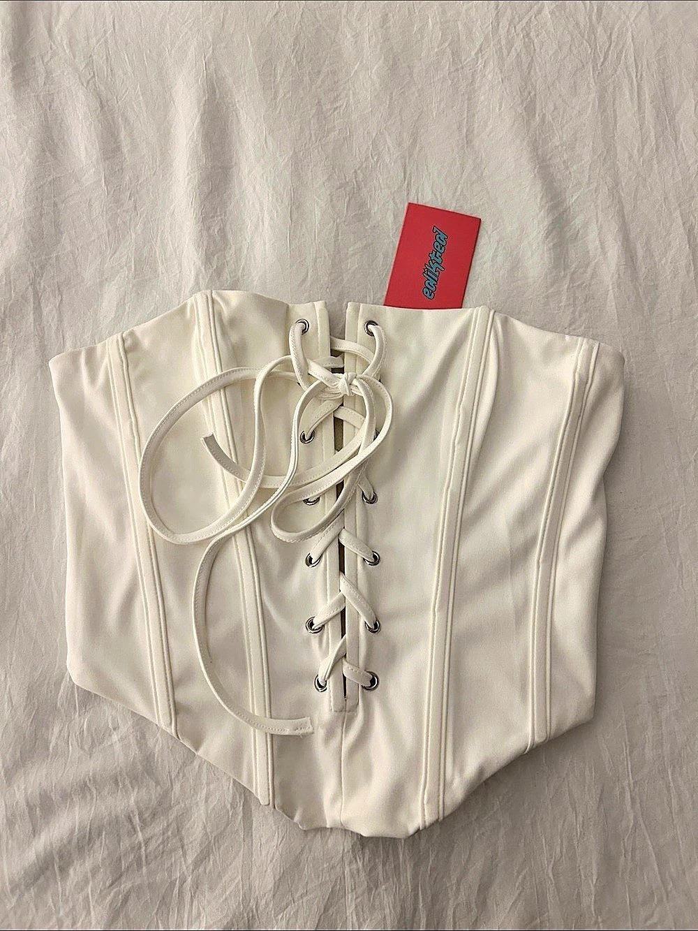 Edikted Lace-Up Corset Crop Top in White NWT
